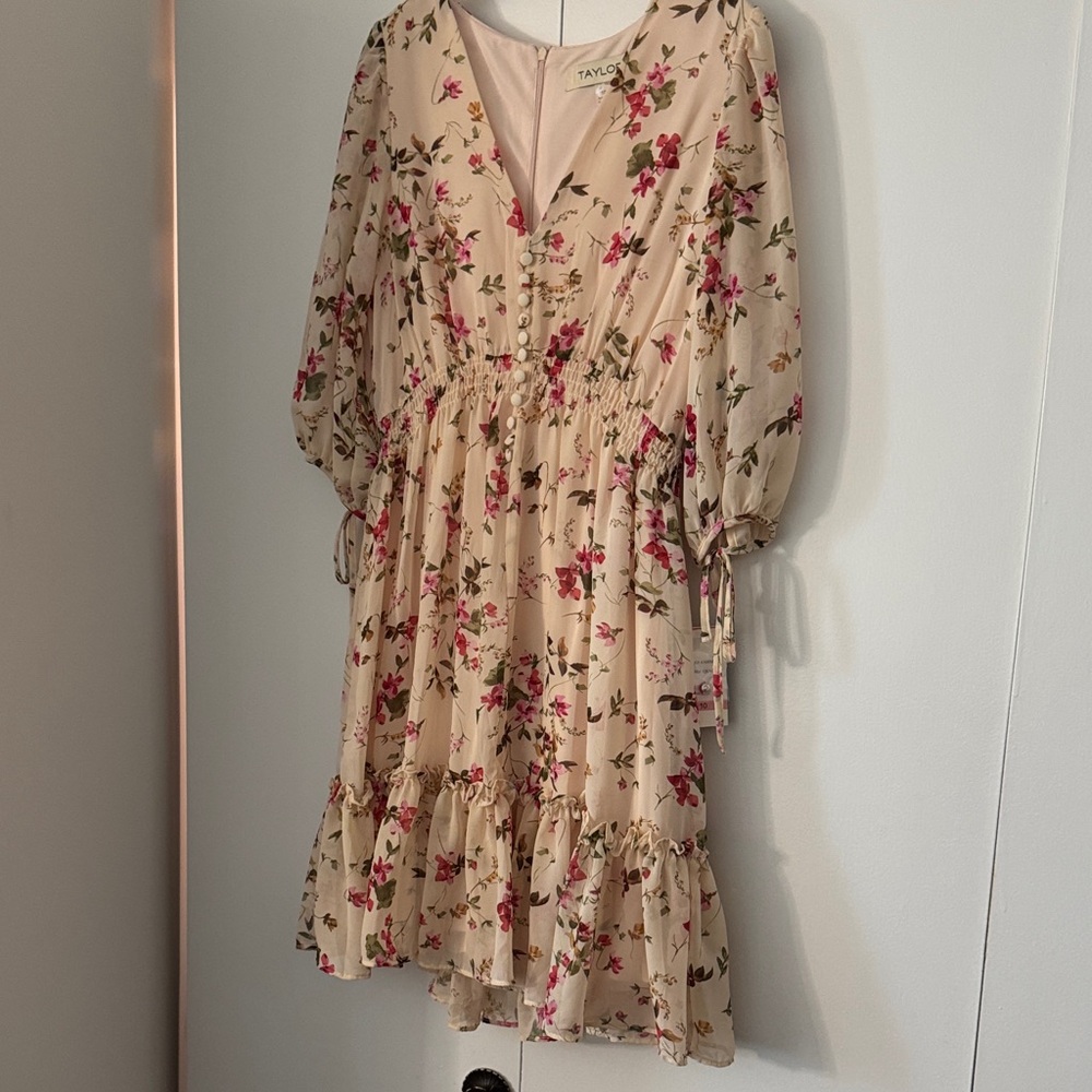 Taylor Long Sleeve Floral Dress - Cream and Red